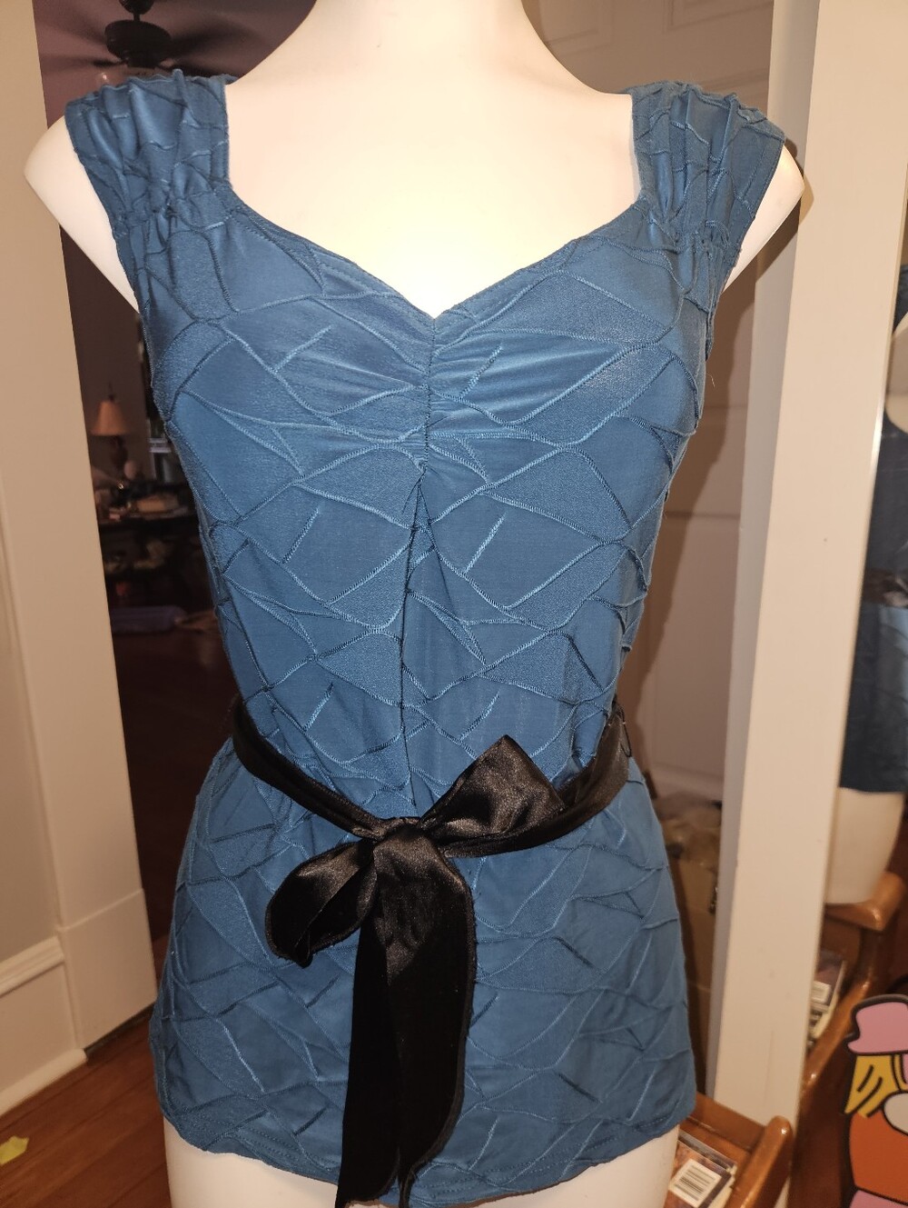 Small * Stretch * Teal w/ Ribbon Belt * Sweetheart * Cap Sleeves